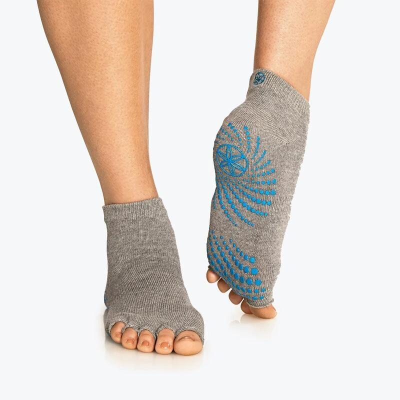 Gaiam Grippy Toeless Yoga Socks - Anti-slip Yogasokken - Grijs / Teal Blauw 2 Gaiam Grippy Toeless Yoga Socks - Anti-slip Yogasokken - Grijs / Teal Blauw - Afbeelding 2