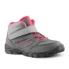 Quechua Wandelschoenen Voor Kinderen MH100 Mid Klittenband Grijs Roze 24 Tot 34